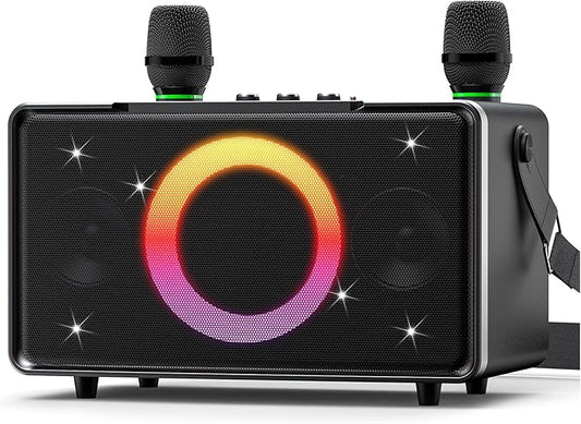 GFEEN Portable Bluetooth Speaker: 200W Peak, 15H Playtime, Wireless Speakers with Microphone, 5″ Subwoofer, Loud Sound, Light Show, Fast Charging for Outdoor, Party, Backyard(Silver with 2Mic)