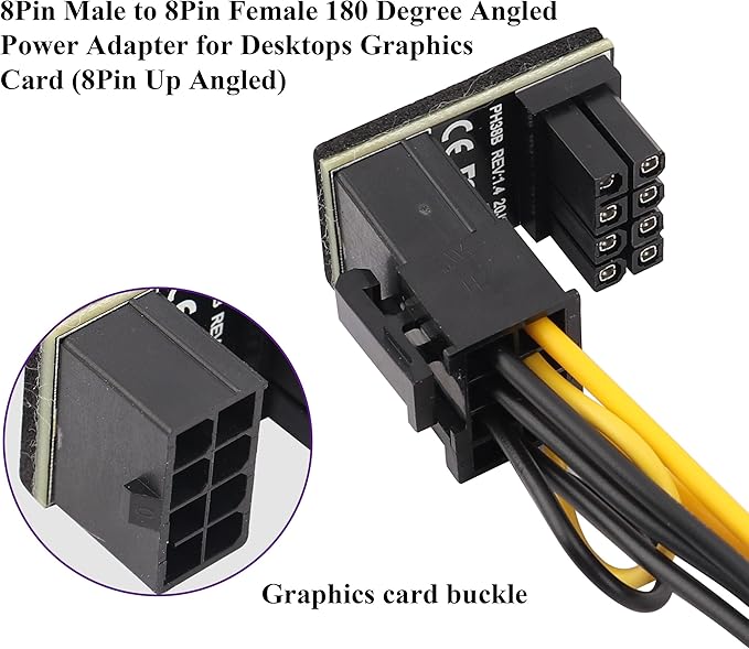 2Pack 180 Degree ATX 8 Pin Graphics Card Power Supply Adapter U Type 180 Degree Angled 8Pin Female to 8pin Male Power Connector for Desktops Graphics Card(Up/8 Pin)