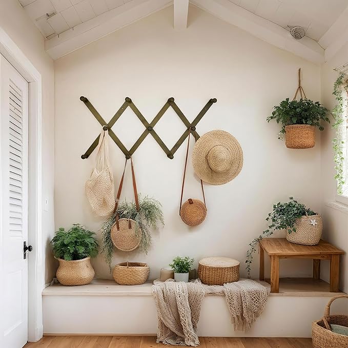 SKOLOO Hat Rack for Wall with 11 Hooks, 24 inch Solid Wooden, Modern, Huge Coat Rack Wall Mount for Coats, Hats, Bags, Cowboy Caps, Baseball Caps, Dark Walnut Color