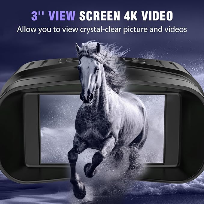 Night Vision Goggles - 4K Night Vision Binoculars with 5000mAh Rechargeable Battery, 32GB TF Card can Save Photo and Video, 3'' HD Screen for Camping & Security, Black