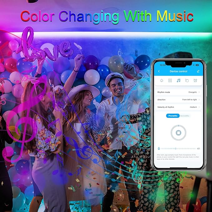 VOLIVO LED Strip Lights WiFi 100 FT, Compatible with Alexa and Google Assistant, 2 Rolls of 50ft RGB Led Light Strip, Music Sync Color Changing Lighting for Bedroom, Home, Kitchen, Party Decors