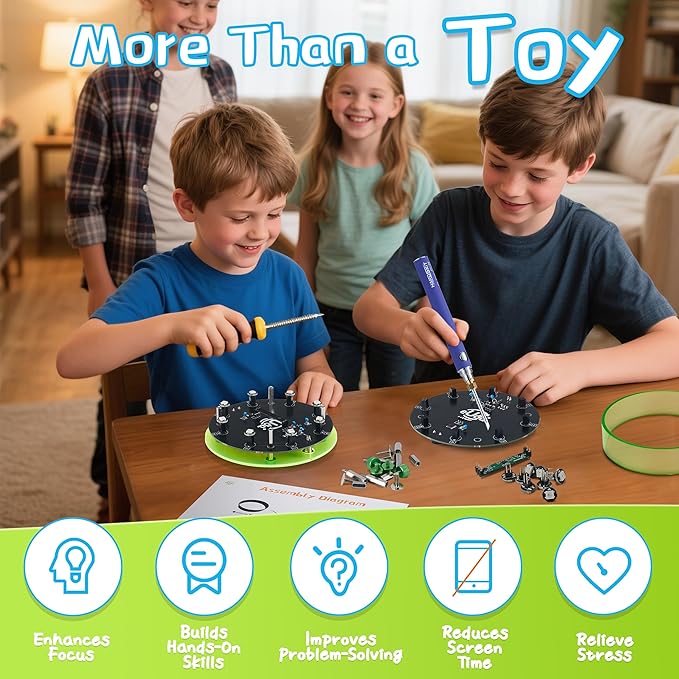 STEM DIY Toys Hand Assembly Electronic Spin the Wheel | Science Craft Kit for Kids Ages 8-9-10-11-12-13-14-15+ Years Old | Educational Gifts for Boys&Girls | Video Guide|(Fire Wheel-Transparent Clear)