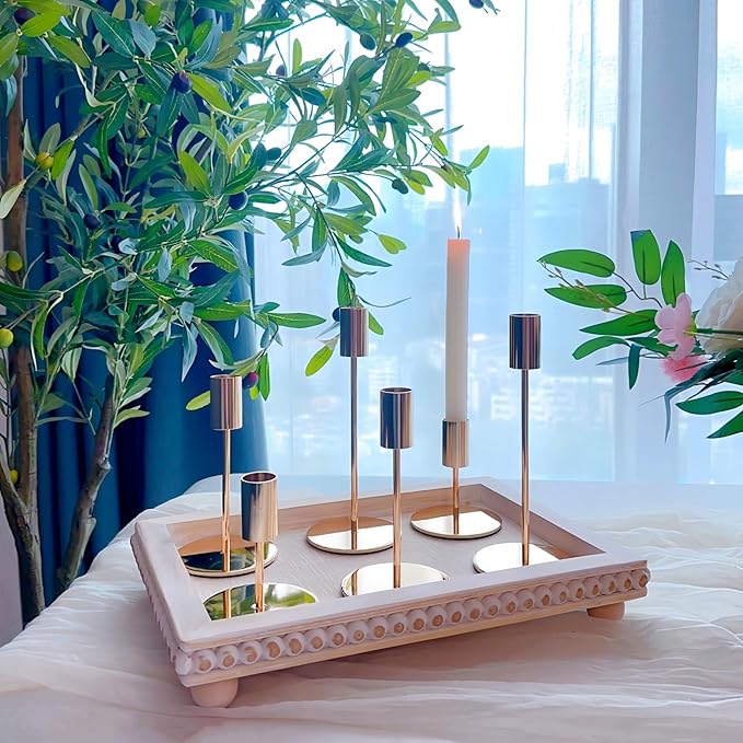 Gold Taper Candlestick Holders,Taper Candle Holders Set of 6,Metal Taper Candle Sticks Stand Holders,Modern Decorative Candle Holders for Wedding Certerpieces,Festive, Mantel,Home,Party
