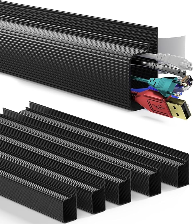 Delamu 6 Pack Safe & Tidy Black Cable Management Solution - Protect Kids & Pets with Home Office Cable Management Under Desk, Cable Organizer, Cable Management Kit, Cord Organizer for Desk, 15.7in x 6