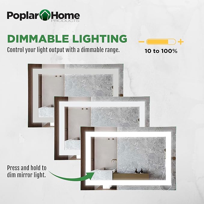 LED Vanity Bathroom Mirror 30 x 20 in. Wall Mounted, Dimmable, Lighted, Anti-Fog Mirror – Modern, Frameless Design
