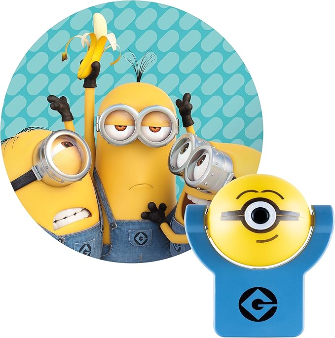 Minions Projectables Plug-in Night Light, Despicable Me, for Kids, Collector’s Edition, Light Sensing, Project Image on Ceiling, Wall, or Floor, 42029 , Yellow