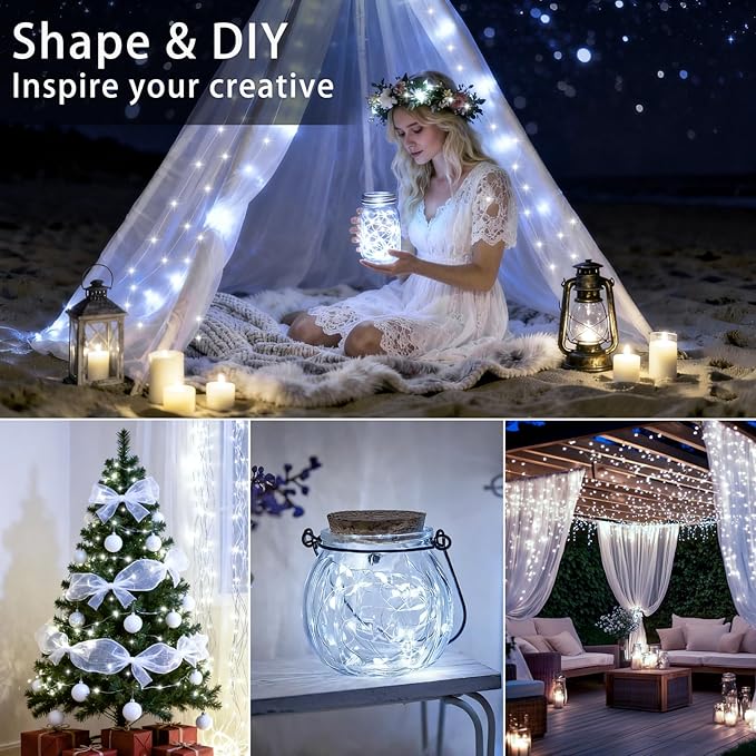VOOKRY 16 Pack 10 ft 30 LEDs Fairy Lights Battery Operated, Waterproof Silver Wire Mini String Lights, Firefly Starry Moon Lights for Jars DIY Wedding Party Bedroom Patio Christmas Decor(Cool White)