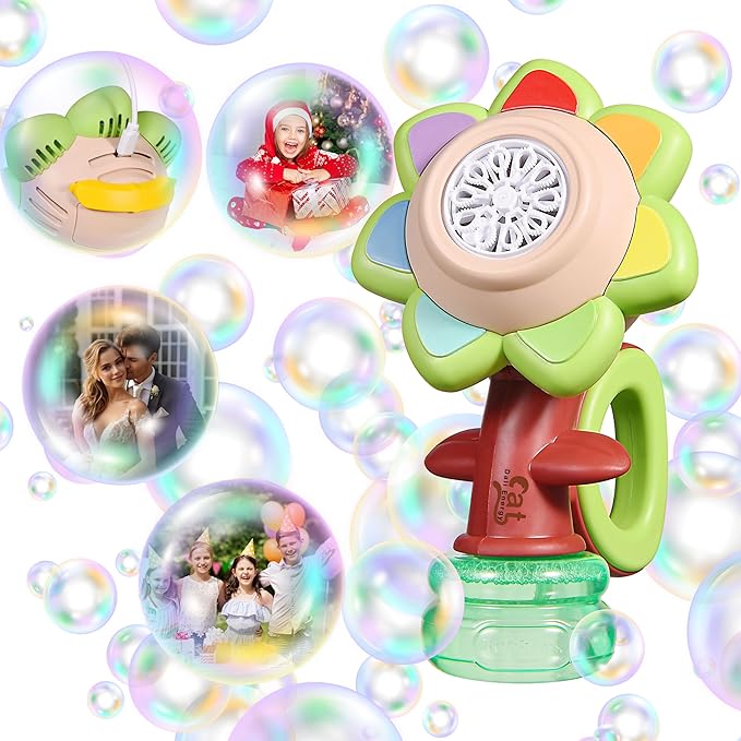 Sunflower Bubble Machine for Kids Automatic Flower Bubble Toy with Colorful Lighting for Toddlers Handheld 20000+Bubbles 3 Modes Fun Swing Dance Bubble Maker Blower Blaster Outdoor Toys Type-C Green
