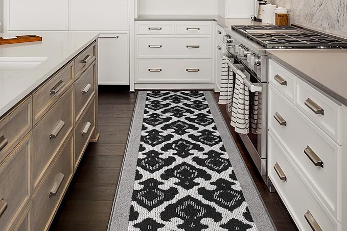 Custom Length Cut to Size Fleur de Lis Inspired Carpet Runner Rug for Hallways, Non Slip Rubber Backed, 31 inch Wide X Customized Length, Royal Grey, 31 inch X 4 feet, Doormat Size