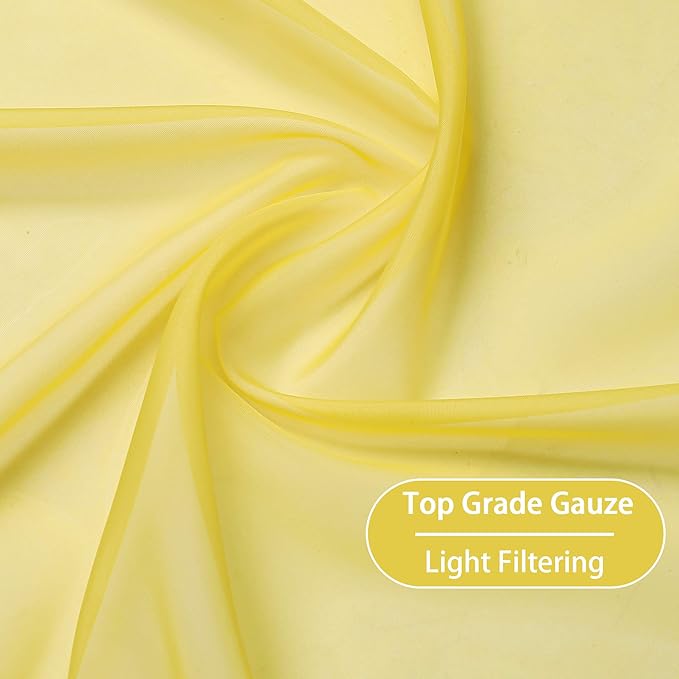 KEQIAOSUOCAI 108 inches Long Living Room Sheer Curtains - Eyelet Top Voile Sheer Draperies Privacy for Villa, W 54 by L 108 inch Length, 2 Panels, Vibrant Yellow
