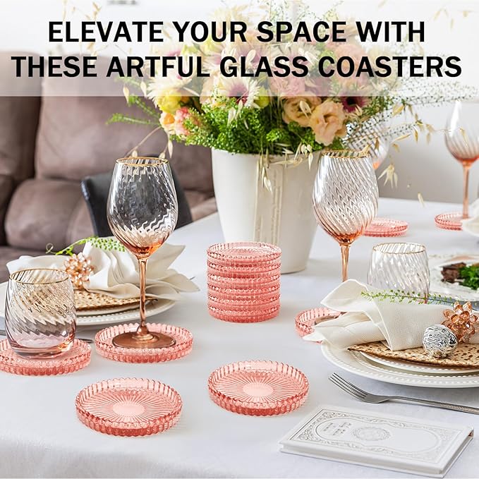 Glass Candle Holders, GOH DODD Set of 8 Crystal Pillar Plates Modern Coasters for Drinks, Centerpiece, Home Decor, Kitchen, Living Room, Patio, Wedding, Halloween, Christmas, Party, Clear Brown