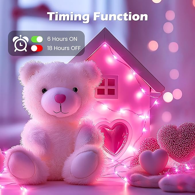 Minetom Fairy Lights Battery Operated, 5 Pack 7 FT 20 LED Fairy Lights with Timer, String Lights Battery Powered, Silver Wire Christmas Light for Bedroom Party Wedding Decorations, Pink