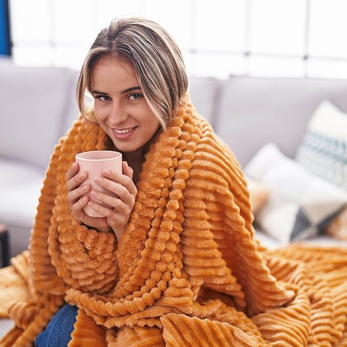 Bedsure GentleSoft Twin Blanket for Couch - Cozy Soft Fall Blankets for Women, Cute Small Throws for Girls, Orange, 60x80 Inches