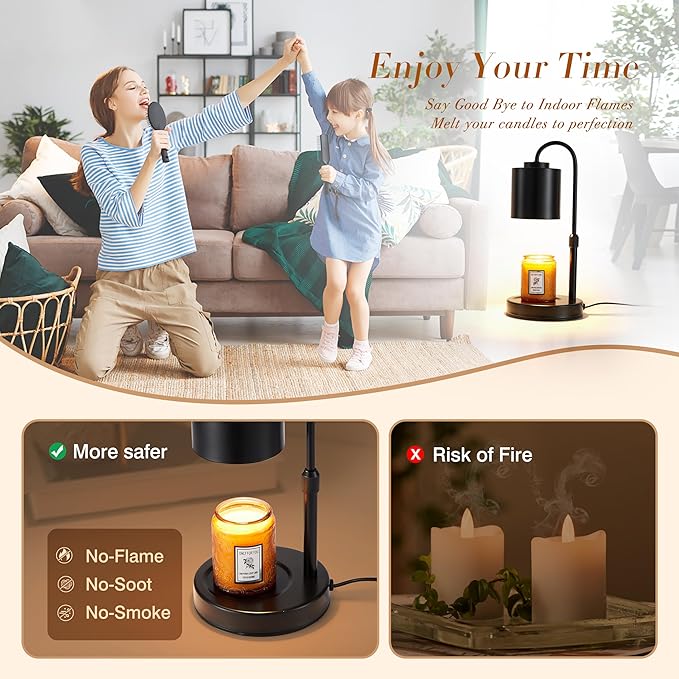 CASTLELIFE Candle Warmer Lamp with Timer & Dimmer, Height Adjustable Electric Wax Melt Warmer for Jar Candles, Gifts for Mom Home Decor, Black