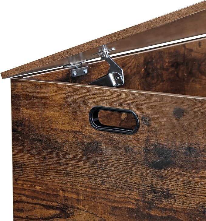 Storage Chest, Wooden Storage Bench with Flip-top Lid & Safety Hinge, Storing Trunk for Entryway, Living Room, Bedroom, Rustic Brown