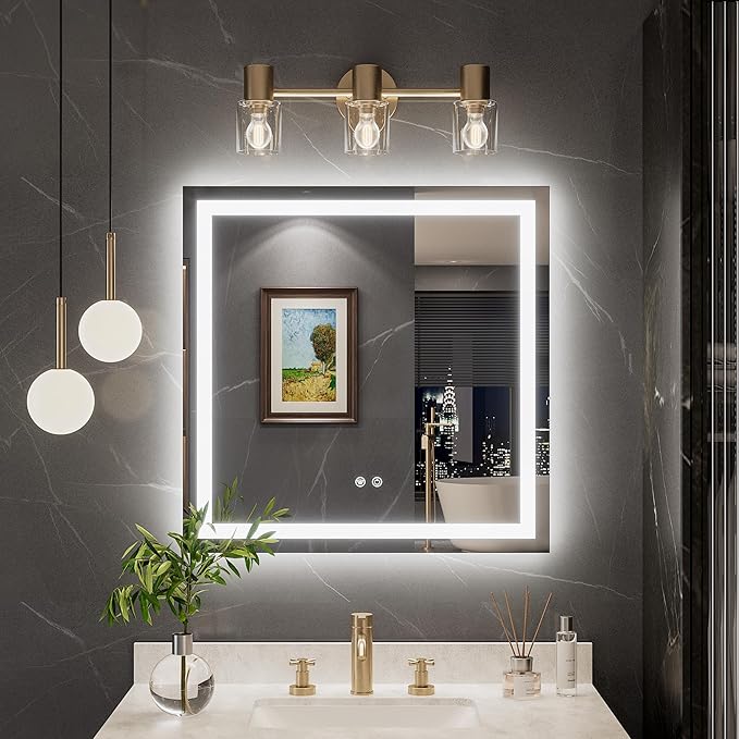 TokeShimi 30 x 30 LED Bathroom Mirror, Lighted Bathroom Vanity Mirror with Lights,Brighter Frontlit and Backlit Light up Anti Fog Mirror