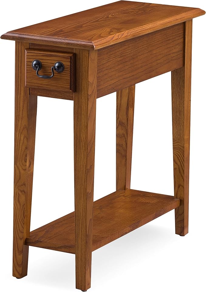 Leick Home Haven Ridge End Table, Solid Wood, 1 Storage Drawer, Bottom Display Shelf, Narrow, Easy-Assembly, Medium Oak, 24.0 in. L x 10.0 in. W x 24.0 in. H, 9017-MED