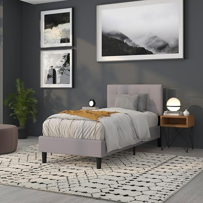 Flash Furniture Bedford Tufted Upholstered Twin Size Headboard in Light Gray Fabric
