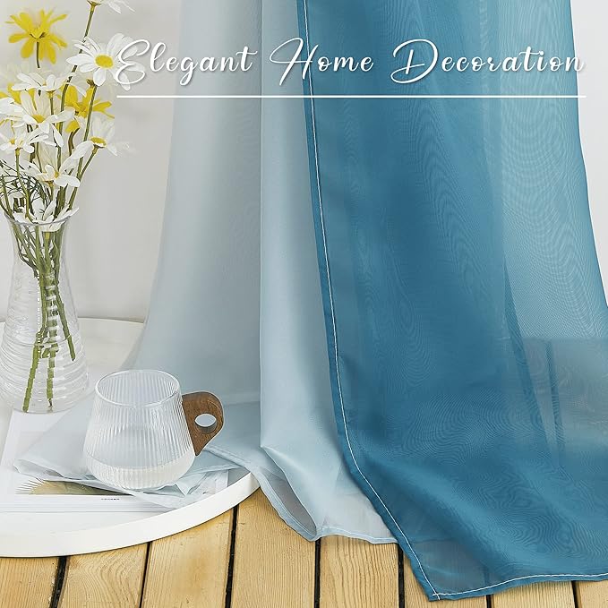 NICETOWN Wedding Decoration Voile Sheer Window Scarf, Dusty Blue Wedding Draping Curtains Aisle Runner Decoration Bed Canopy for Ceremony/Wooden Arch, 2 Panels, W60 x L216