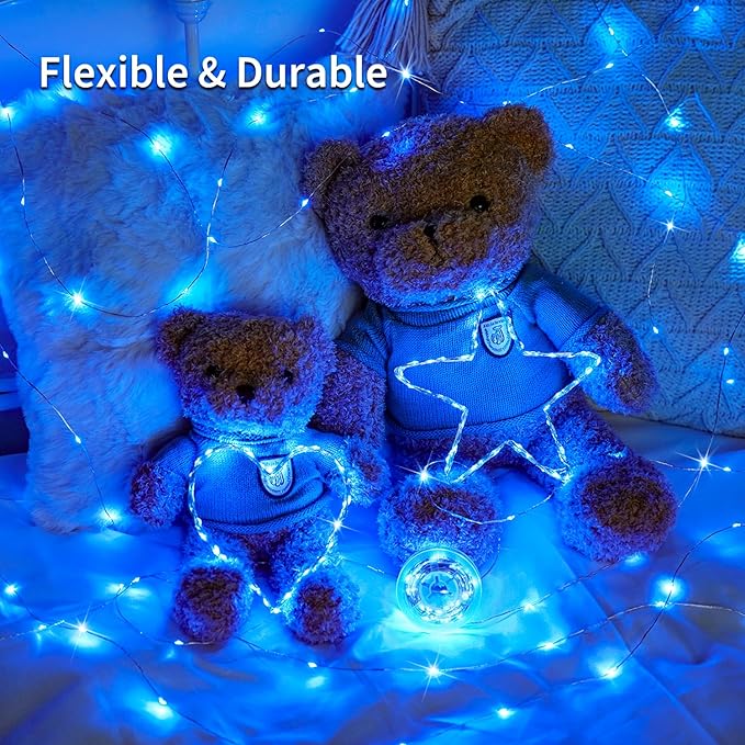 JMEXSUSS 2 Pack Fairy Lights Battery Operated, Total 200 LED 66ft Blue String Lights Waterproof with Remote Timer, Blue Christmas Lights for Bedroom Indoor Outdoor Wedding Party Xmas Tree Decor