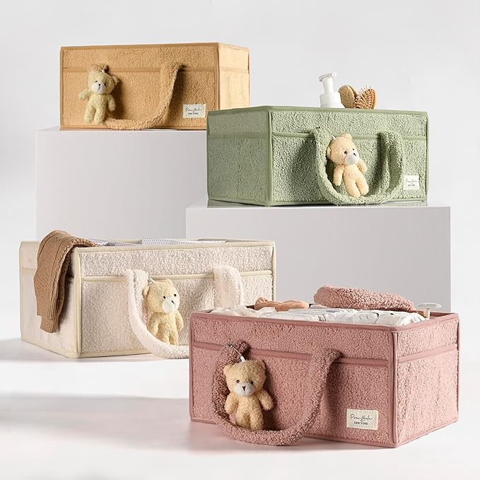 PeraBella Baby Diaper Caddy Organizer with Handle, Boy & Girl Shower Gift Basket, Portable Diaper Storage Basket Bin for Wipes, Newborn Baby Essentials Registry Search Must Haves, Car Caddy Organizer