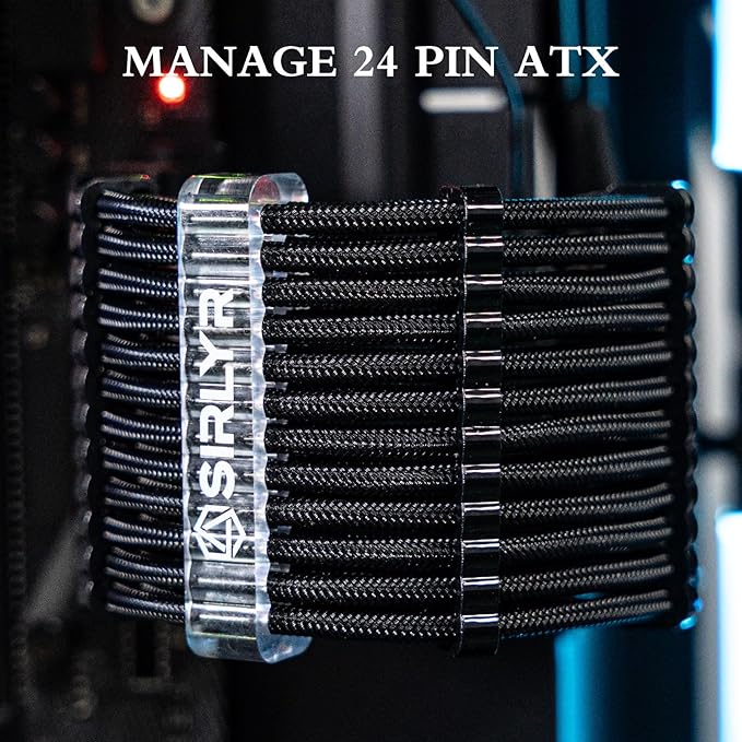 Sirlyr PC Cable Comb,PSU Cables Combs kit for Extension Cable Management 24 PCS Set 12vhpwr Cable x 4,24 pin x 4,8 pin x 16,3 mm/0.11In up to 3.5 mm/0.13 in Wire Gauge Black