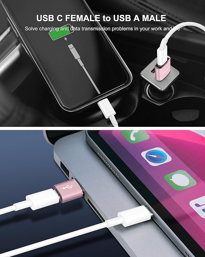 Upgraded USB C Female to USB A Male Adapter,Type C to USB A Charger Cable Converter for Apple iWatch 7 AirPods,MacBook,iPhone 12 13 14 15 Series,iPad mini 6,Samsung Galaxy S20 S21 S22 (3Pack RG)