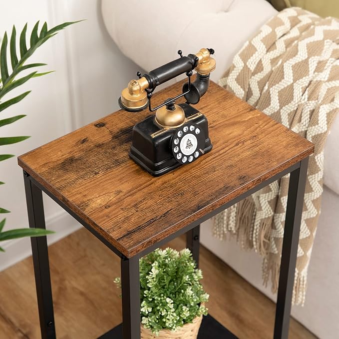 HOOBRO Tall Side Tables Set of 2, Industrial End Telephone Table with Adjustable Mesh Shelves, for Living Room, Bedroom, Entryway, Office, Rustic Brown and Black BF03DHP201