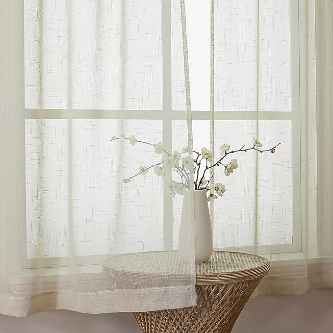 Aiyufeng Faux Linen Sheer Curtains 54 Inch Length 2 Panel Set, Fresh Farmhouse 54 Inch Long Sheer Linen Look Airy & Lightweight Elegant Window Treatments for Bedroom/Living Room/Kitchen, 30Wx54L inch