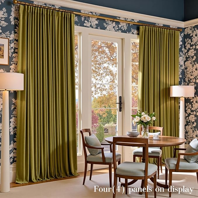 Lazzzy Velvet Blackout Curtains Thermal Insulated Room Window Drapes Super Soft Luxury Curtains for Living Room Bedroom Rod Pocket 2 Panels, Golden Olive, 52" W x 90" L