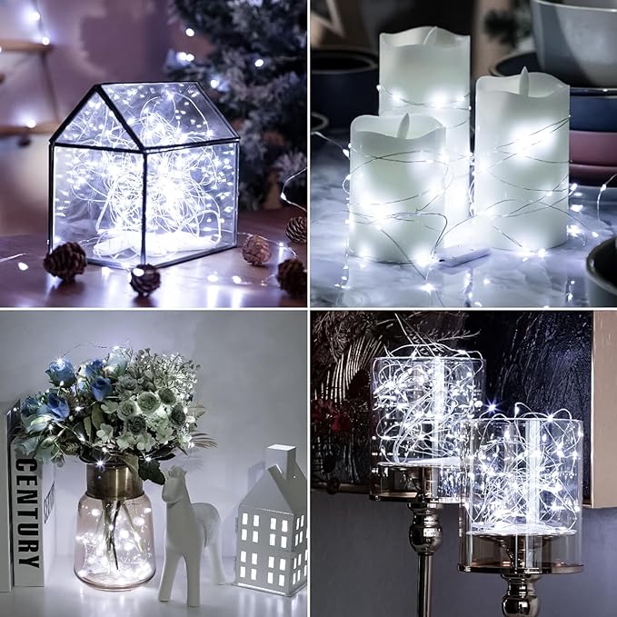 HXWEIYE 6 Pack White Fairy Lights Battery Operated, 7ft 20LED Mini Fairy Mason Jar String Light, Waterproof Firefly Starry Lights for DIY Wedding Party Bedroom Patio Christmas Décor