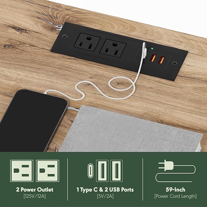 Furinno Andrey USB and Type-C Port Charging Station End Table with Storage Bin, 15.55 (W) x 12.56 (H) x 8.5 (D) inches, Marble White/Ivory