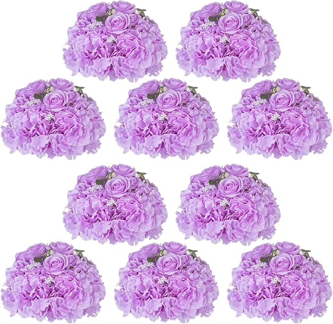 NUPTIO Flower Ball Arrangement Bouquet: 10 Pcs 11.8 inch Diameter Light Purple Rose Fake Flowers Balls for Wedding Centerpiece Decorations Artificial Flower Centerpieces for Tables