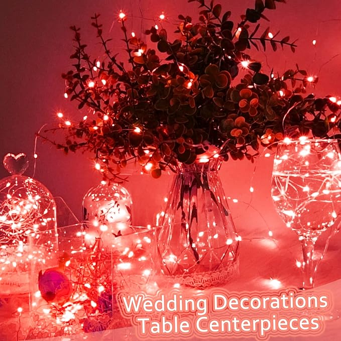 15 Packs 20 Led Red Fairy Lights Battery Operated 6.6ft Silver String Lights Waterproof Firefly Starry Light for Bedroom Dorm DIY Table Centerpieces Halloween Christmas Party Decor