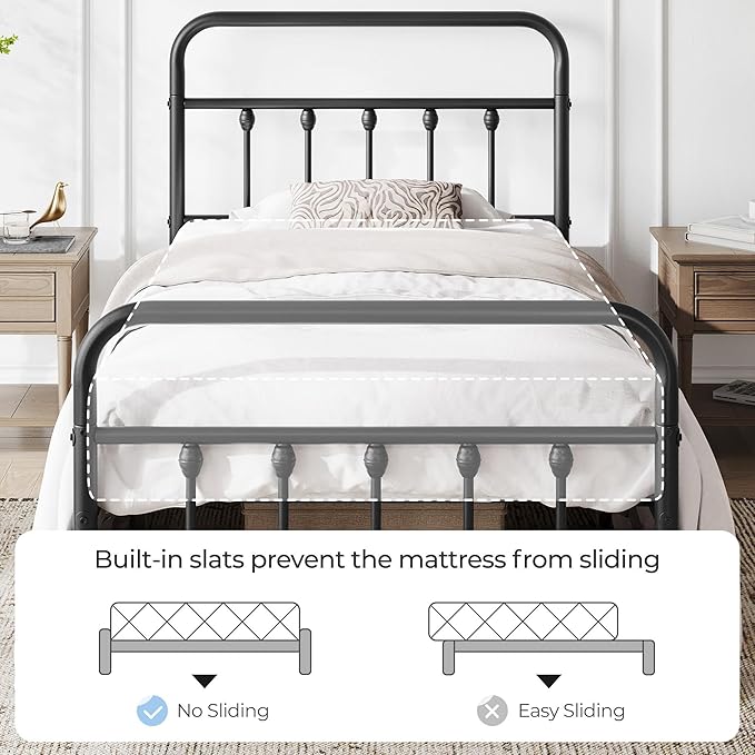 Yaheetech Classic Metal Platform Bed Frame Mattress Foundation with Victorian Style Iron-Art Headboard/Footboard/Under Bed Storage/No Box Spring Needed/Twin Size Black