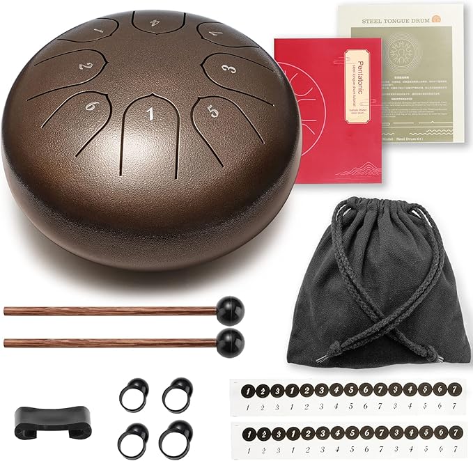 Steel Tongue Drum Percussion, 6 Inch 8 Notes Musical Instruments, Music Gifts for Family Friends (Bronze)