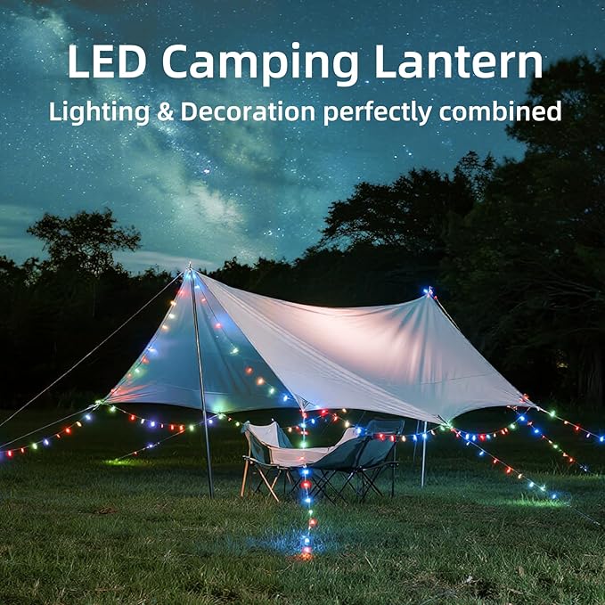 Moobibear Camping String Lights, Quick Storage, 66FT/200LED RGB Rechargeable Tent Lights String with USB 8 Lighting Modes, Hanging Waterproof Portable LED Lamp for for Camping Essentials, Yard, Party