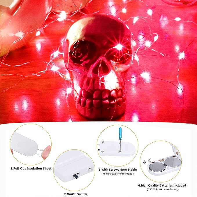 15 Packs 20 Led Red Fairy Lights Battery Operated 6.6ft Silver String Lights Waterproof Firefly Starry Light for Bedroom Dorm DIY Table Centerpieces Halloween Christmas Party Decor