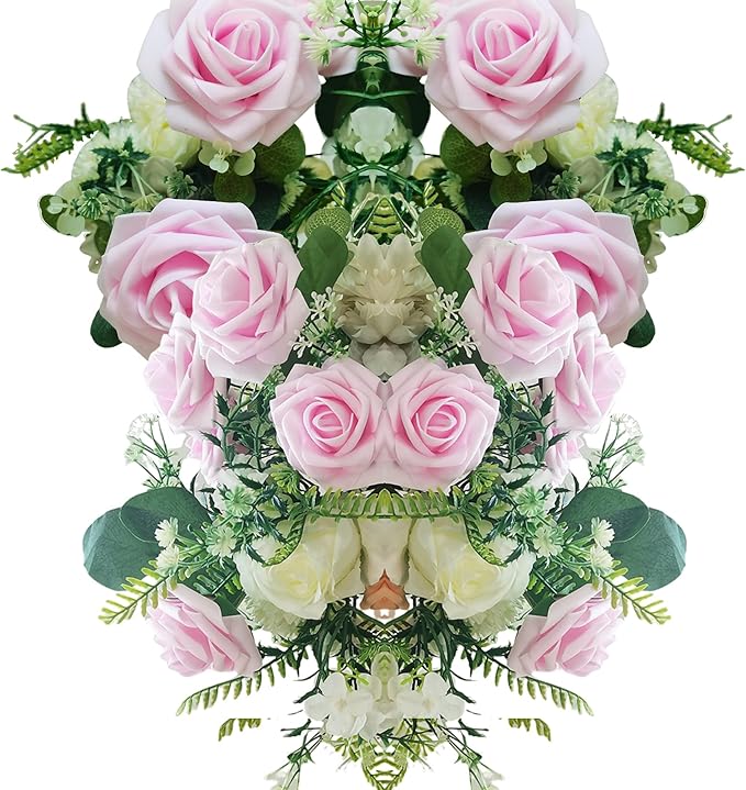 Artificial Flowers 25pcs Fake Roses, Baby Pink Foam Rose Faux Flower for DIY Wedding Bouquets Bridal Shower Centerpieces Floral Arrangements Home Decorations Party Backdrops Table