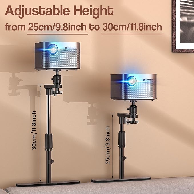 Plug-in Bed Sofa Projector Stand, Height Adjustable Mount Base, 360° Rotation, Two Installation Methods, Universal Bedside Bracket Holder Compatible with Most Projectors with Cable Ties