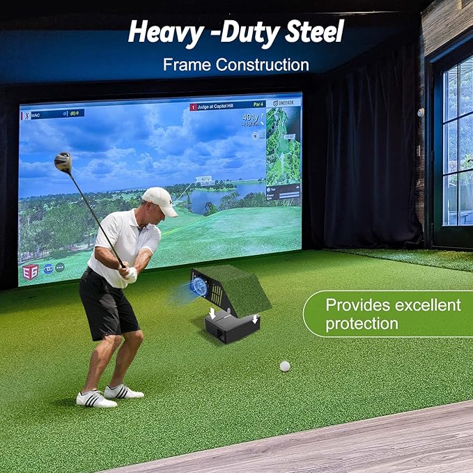 Golf Simulator Projector Cover, Floor-Mounted Projector Enclosure with Cooling Fan and Turf Cover, Durable Protection for Your Golf Simulation, Easy installation