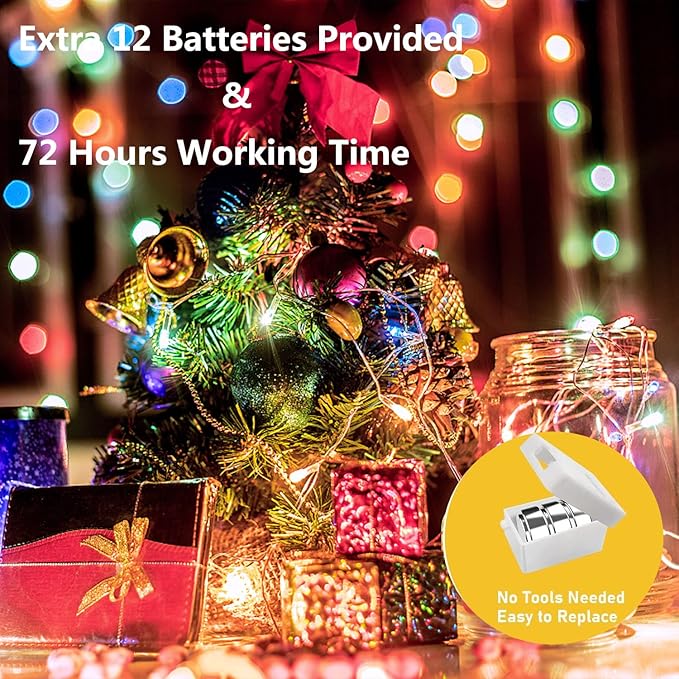 12 Pack Valentine's Day Fairy Lights Battery Operated, 3 Speed Modes, Extra 12 Batteries for Replacement, 7Ft 20 LED Mini String Light, Waterproof Twinkle Firefly Lights, Multi-Colored