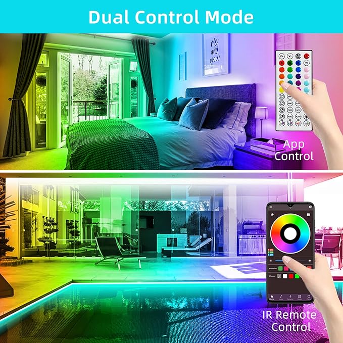 130Ft LED Strip Lights (2 Rolls of 65ft), RGB Color Changing Music Strip Lights with APP Control for Bedroom, Living Room, Kitchen, Party Decoration