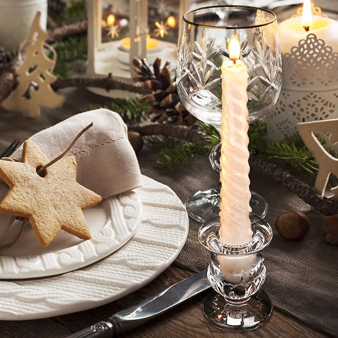 Foaincore 72 Pack Glass Candlestick Holders Bulk 2.5 Inch Taper Candle Holders Small Ritual Candle Stand Table Centerpieces for Wedding Christmas Valentine's Festival Party Dining Decorations (Clear)