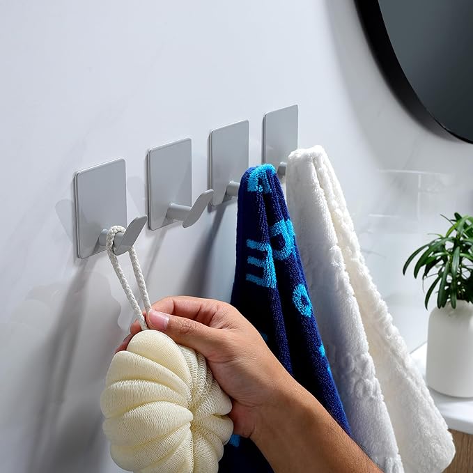 DELITON Adhesive Colorful Hanging Hooks - 4 Packs Gray Cute Kids Hooks& Bathroom Towel Hooks Stick on for Hanging