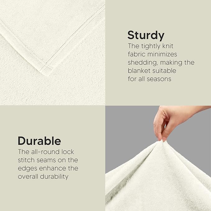 Utopia Bedding Fleece Blanket King Size Ivory 300GSM Luxury Fuzzy Soft Anti-Static Microfiber Bed Blanket (90x102 Inch)