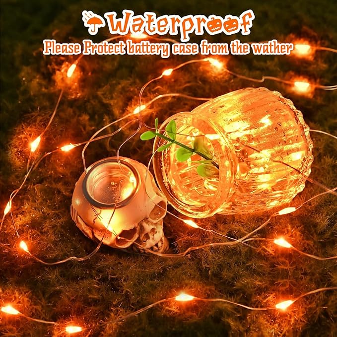 Halloween Led Fairy Lights Battery Powered 16.4ft String Lights Battery Operated for Wedding, Home, Garden, Party, Halloween Christmas Decoration (1pc, Orange 1pc)