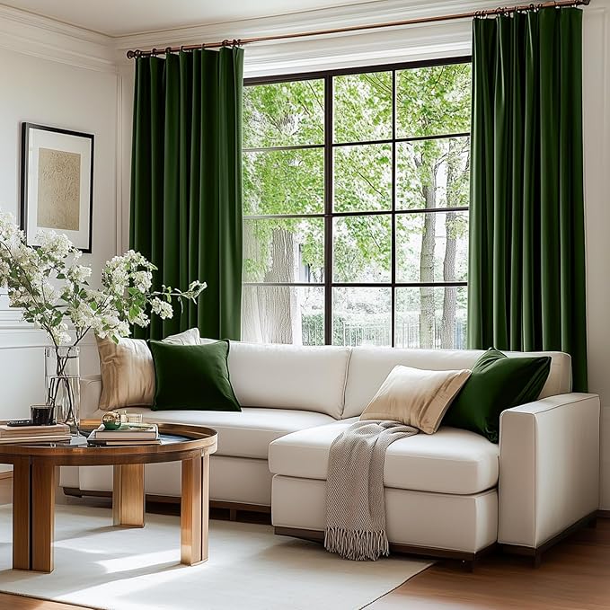 Lazzzy Velvet Blackout Curtains Thermal Insulated Room Window Drapes Super Soft Luxury Curtains for Living Room Bedroom Rod Pocket 2 Panels, Moss, 42" W x 84" L