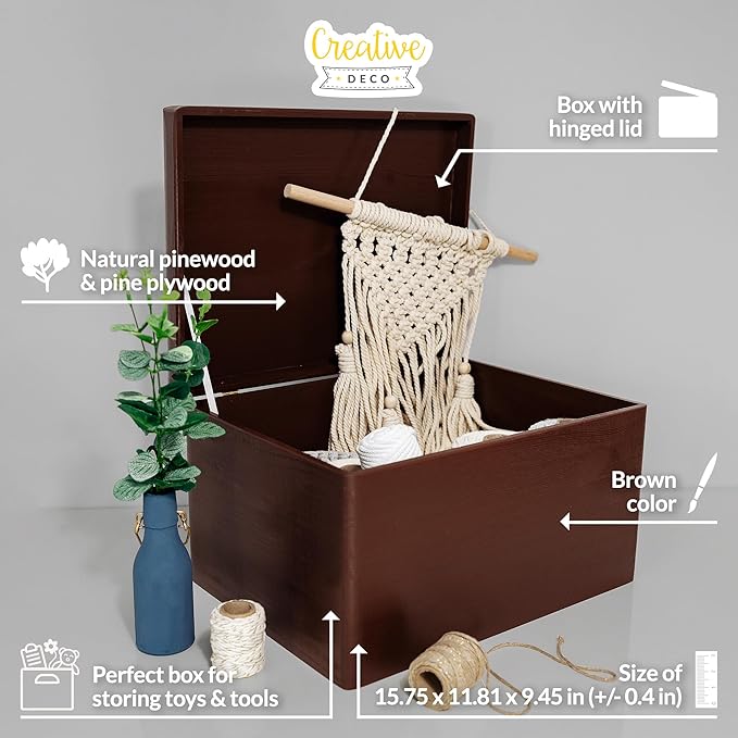 Large Brown Wooden Box Storage with Hinged Lid | 15.8 x 11.8 x 9.44 inches (+-0.5) | Gift Box Kitchen Storage Document | Product NOT Intended for 15 Years OR Below