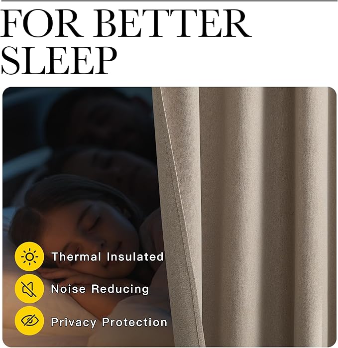 NICETOWN 100% Blackout Sound Reducing Divider Room Linen Curtain Panel, Camel, 100 inch per Panel, Energy Smart Thermal Insulated Drape for Shift Worker/Studio/Villa/Hall/Parlor